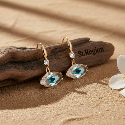 Blue Crystal & Cubic Zirconia Goldtone Eye Hook Earrings