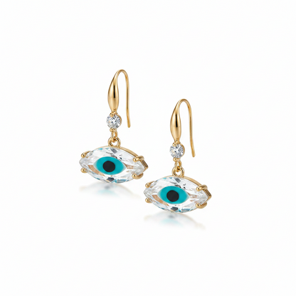 Blue Crystal & Cubic Zirconia Goldtone Eye Hook Earrings