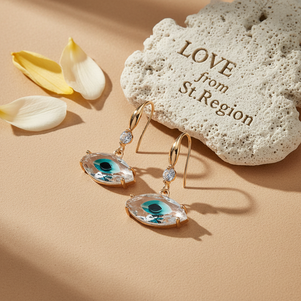 Blue Crystal & Cubic Zirconia Goldtone Eye Hook Earrings