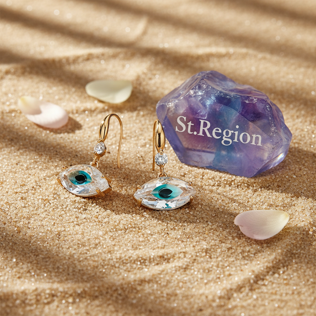 Blue Crystal & Cubic Zirconia Goldtone Eye Hook Earrings