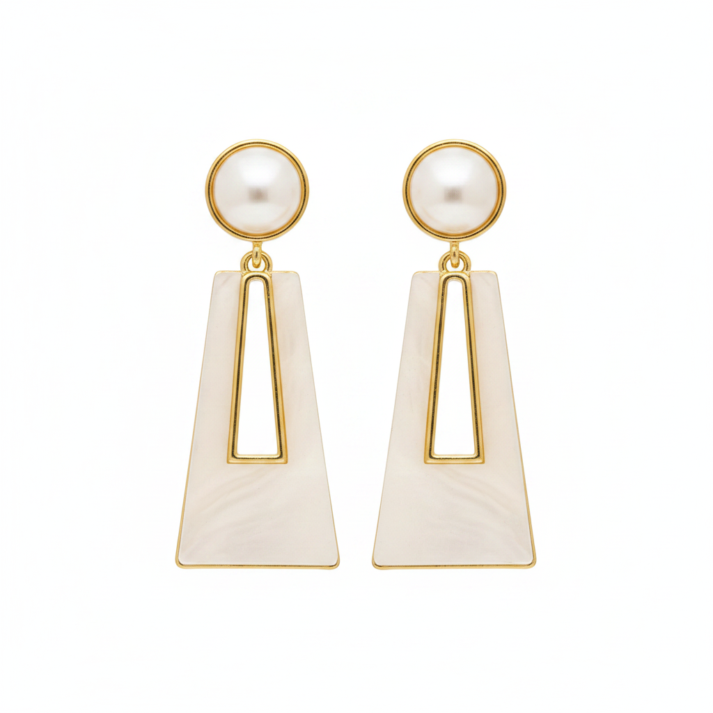 Shell & Pearl Goldtone Trapezoid Drop Earrings