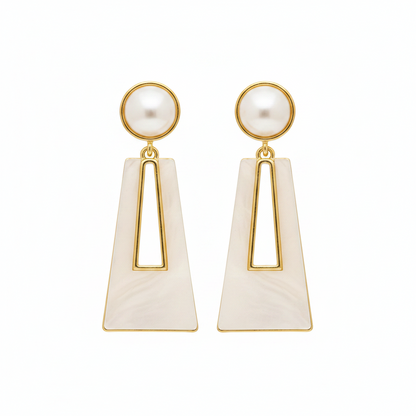 Shell & Pearl Goldtone Trapezoid Drop Earrings