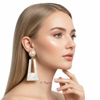 Shell & Pearl Goldtone Trapezoid Drop Earrings