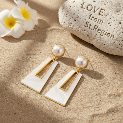 Shell & Pearl Goldtone Trapezoid Drop Earrings