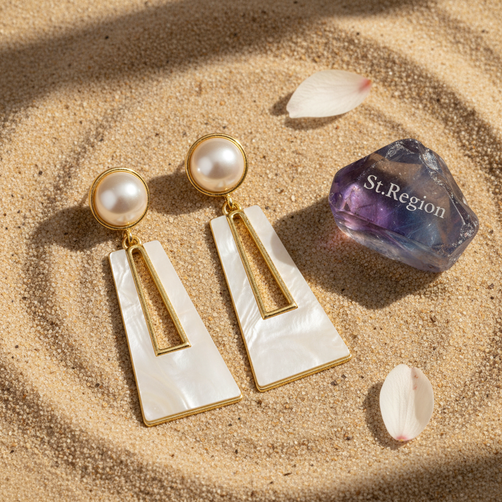 Shell & Pearl Goldtone Trapezoid Drop Earrings