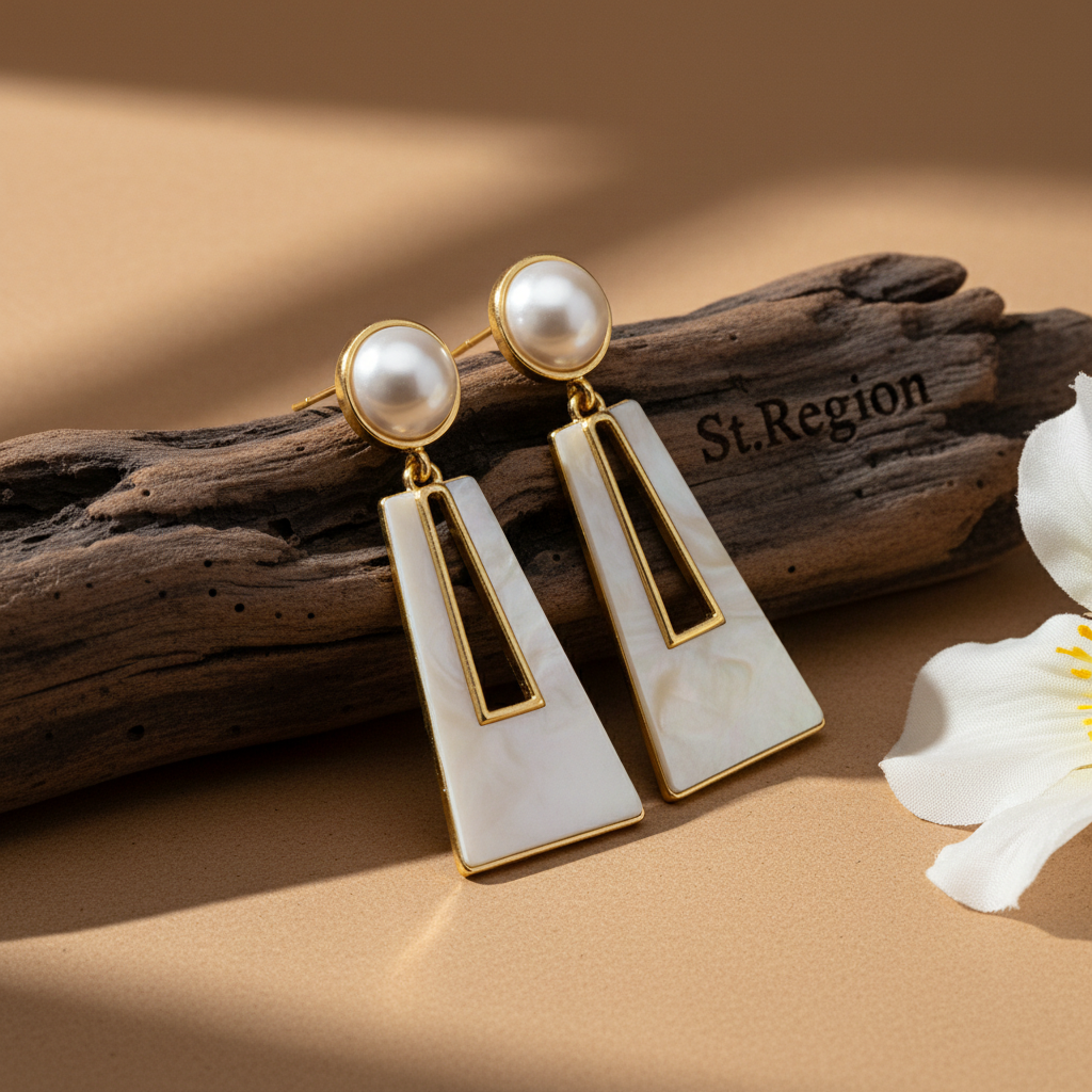 Shell & Pearl Goldtone Trapezoid Drop Earrings