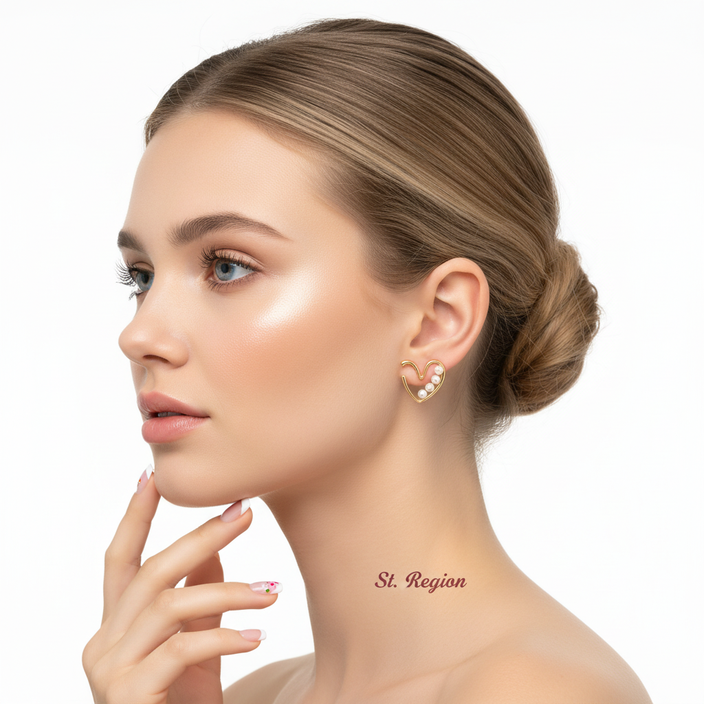 Pearl & Goldtone Open Heart Beaded Huggie Earrings