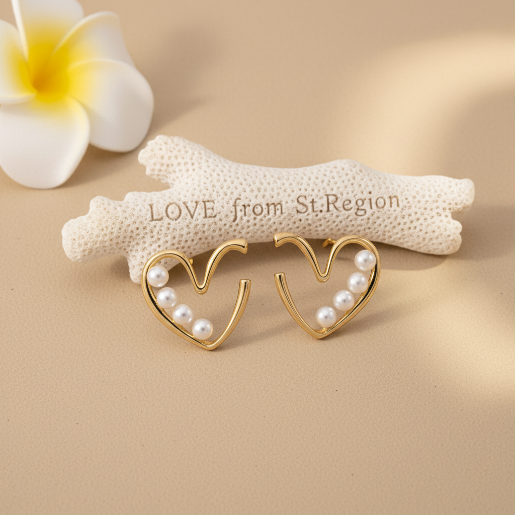 Pearl & Goldtone Open Heart Beaded Huggie Earrings