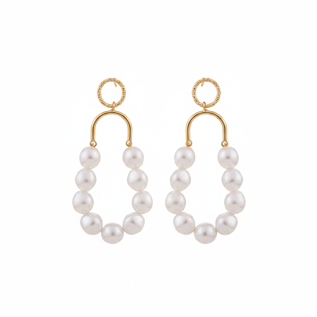 Pearl & Goldtone Oval Drop Earrings