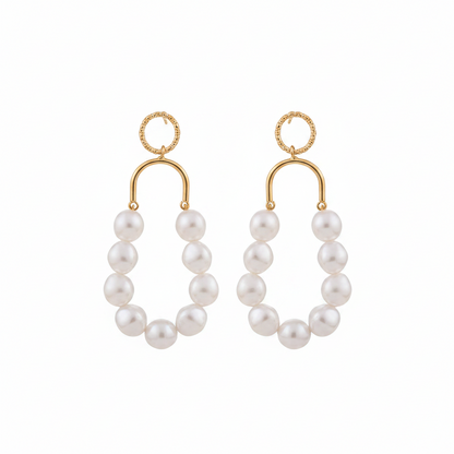 Pearl & Goldtone Oval Drop Earrings