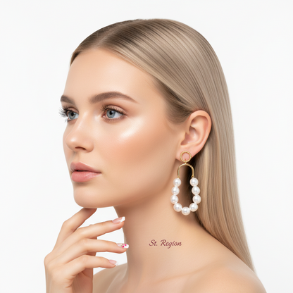 Pearl & Goldtone Oval Drop Earrings