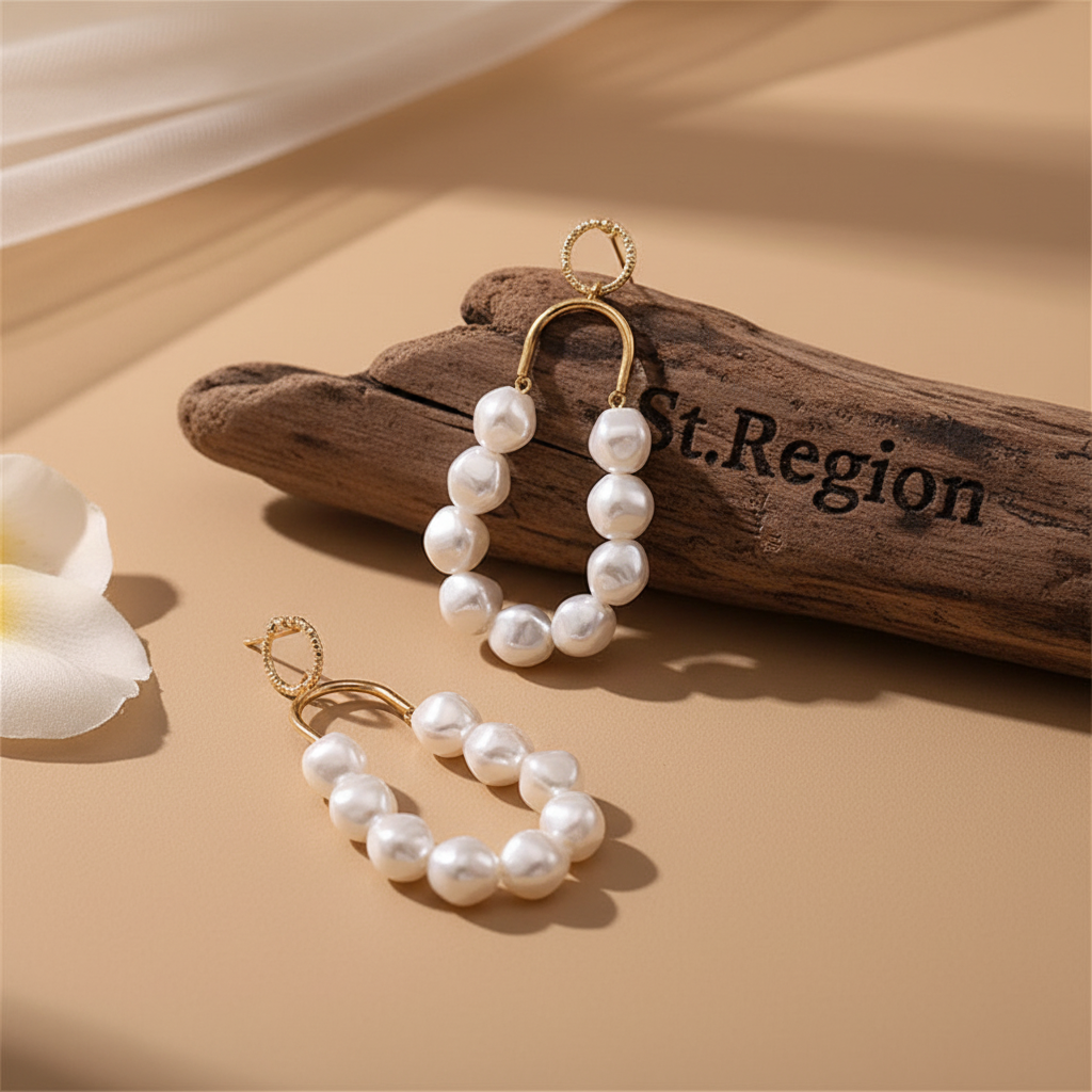 Pearl & Goldtone Oval Drop Earrings