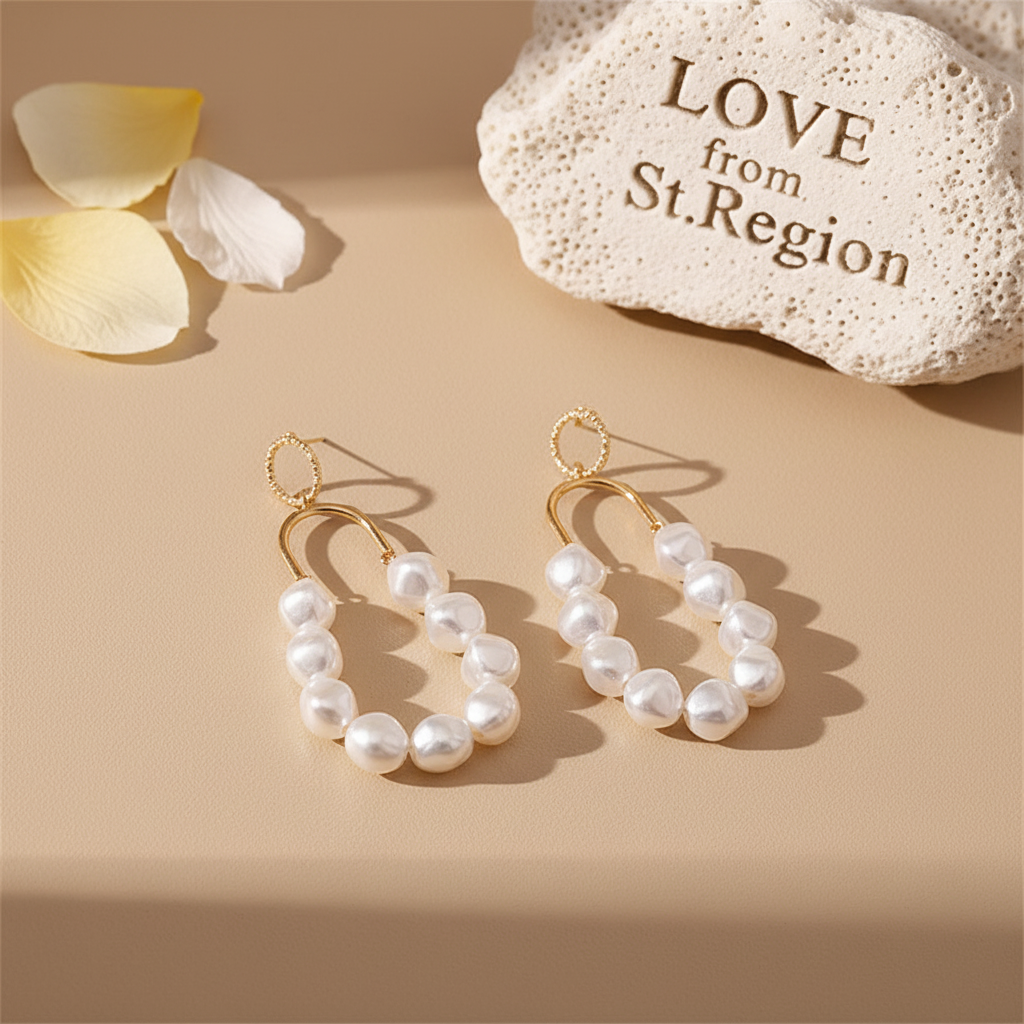 Pearl & Goldtone Oval Drop Earrings