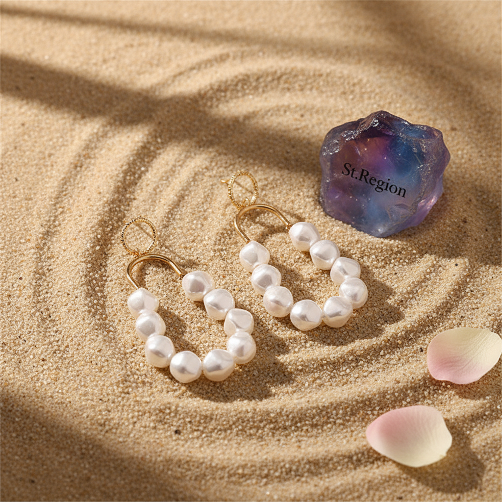 Pearl & Goldtone Oval Drop Earrings