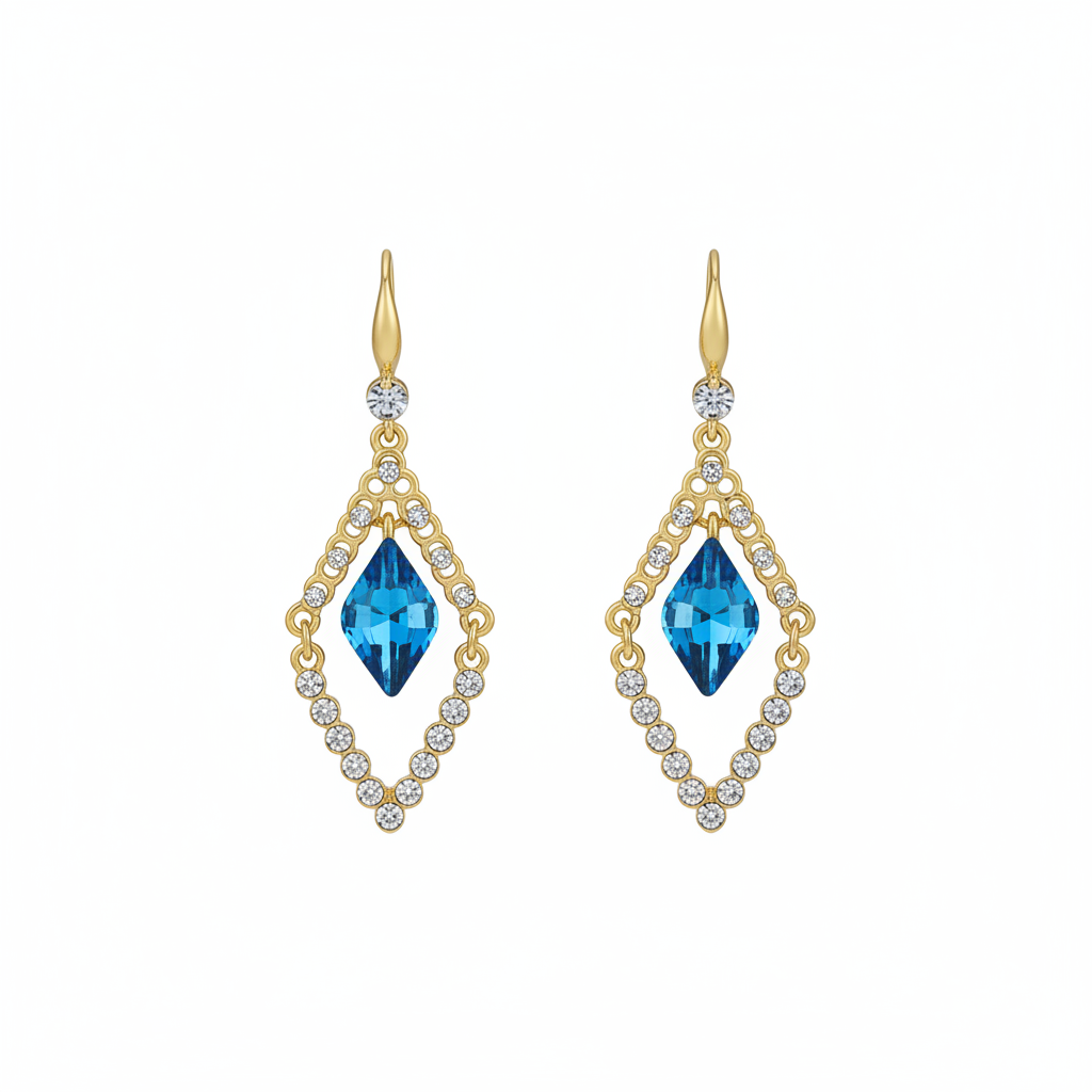 Blue Crystal & Cubic Zirconia Diamond Drop Earrings