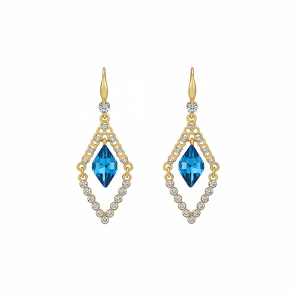 Blue Crystal & Cubic Zirconia Diamond Drop Earrings
