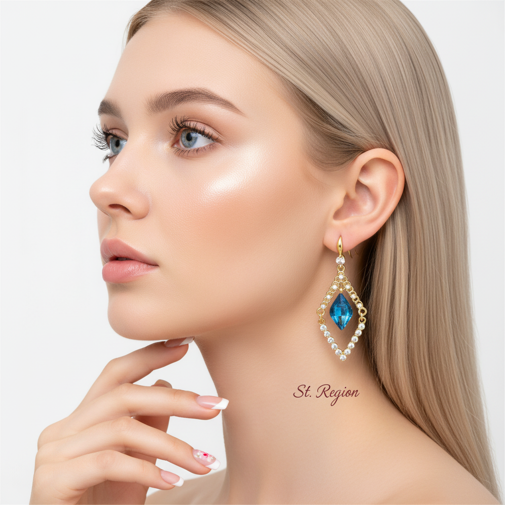 Blue Crystal & Cubic Zirconia Diamond Drop Earrings