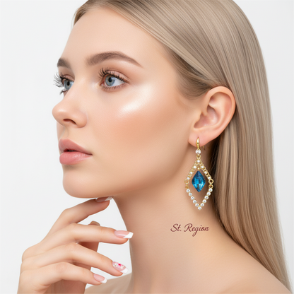 Blue Crystal & Cubic Zirconia Diamond Drop Earrings