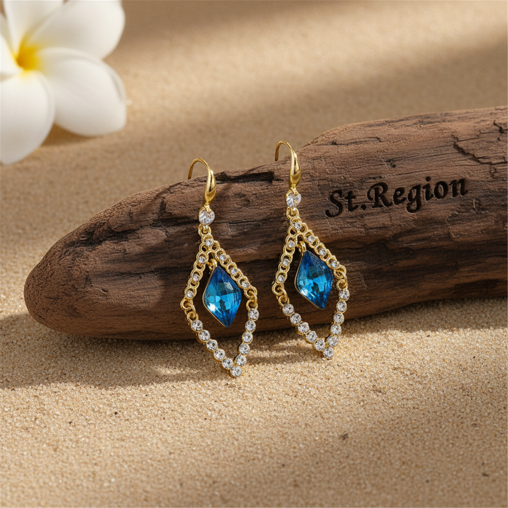 Blue Crystal & Cubic Zirconia Diamond Drop Earrings