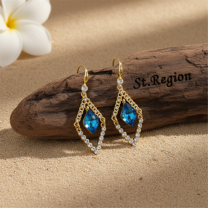 Blue Crystal & Cubic Zirconia Diamond Drop Earrings