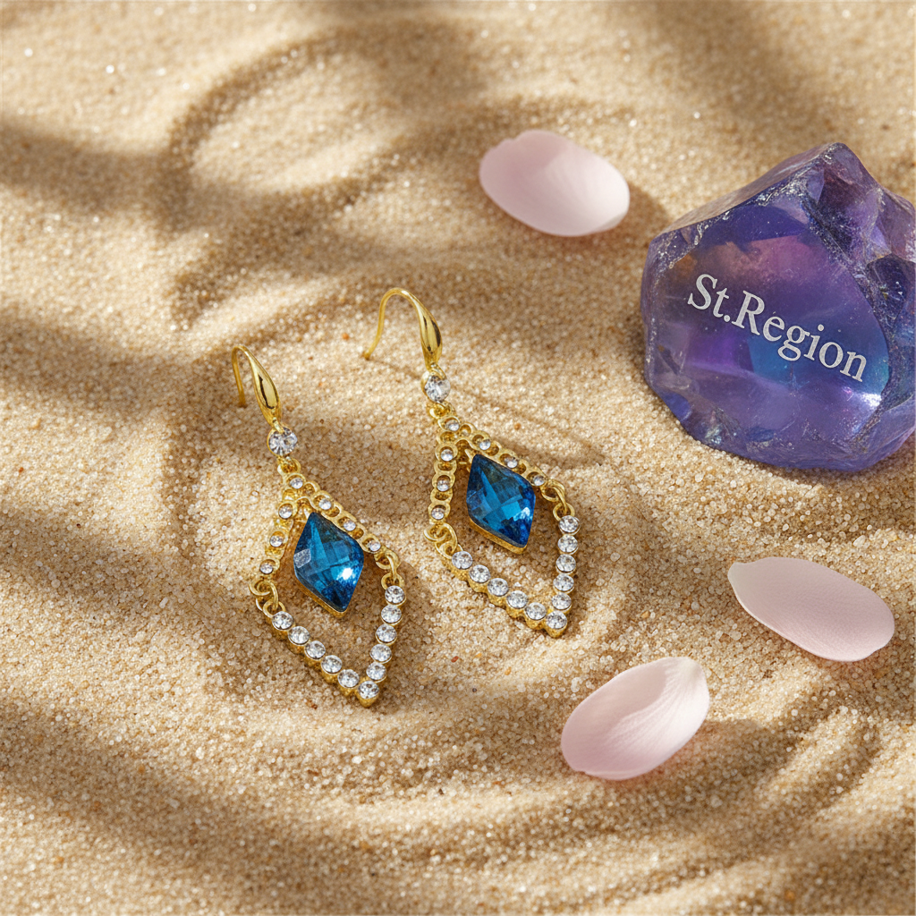 Blue Crystal & Cubic Zirconia Diamond Drop Earrings