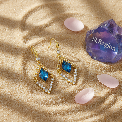 Blue Crystal & Cubic Zirconia Diamond Drop Earrings