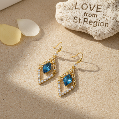 Blue Crystal & Cubic Zirconia Diamond Drop Earrings