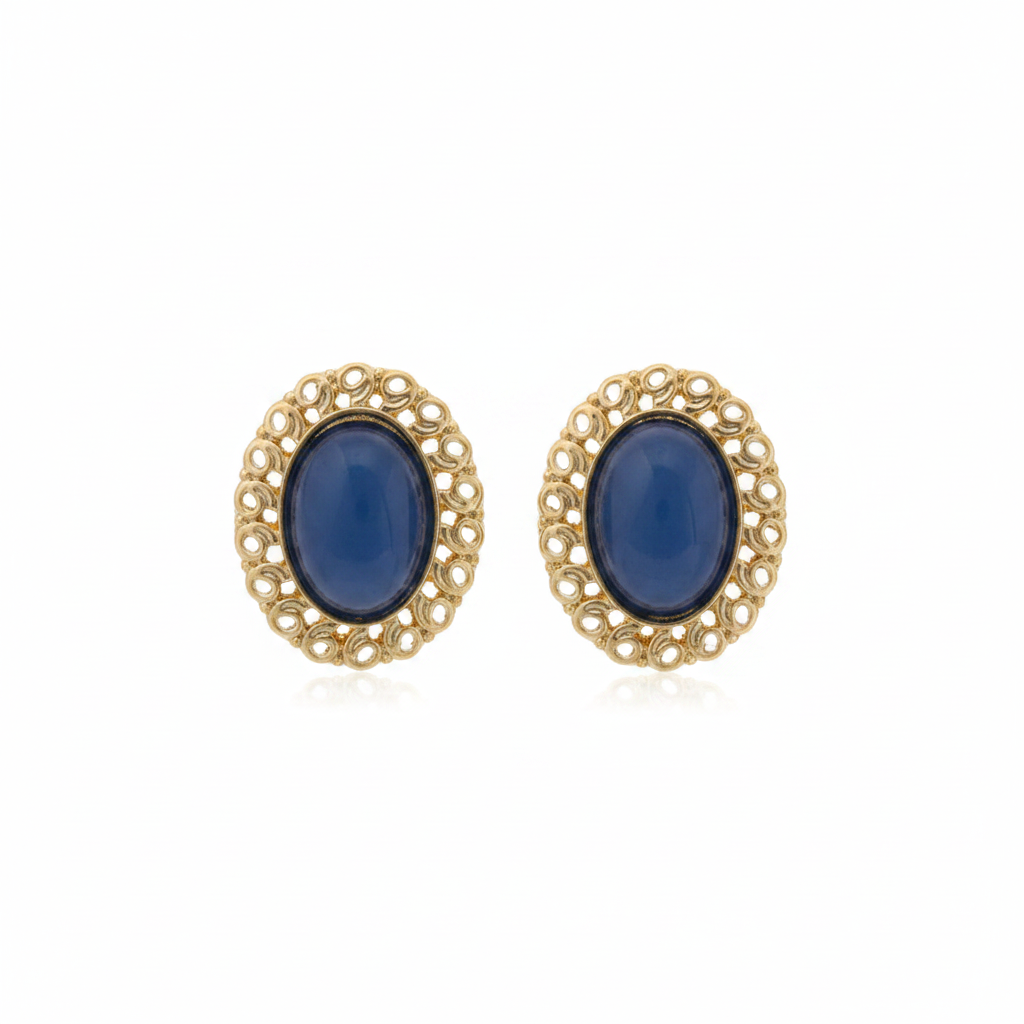 Blue & Goldtone Openwork Oval Stud Earrings