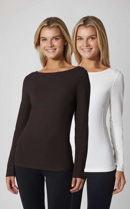 2 PK Heavenly Ribbed Boat Neck Top - Our Cafe Story