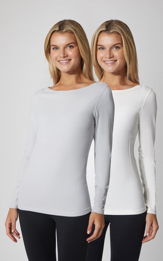 2 PK Heavenly Ribbed Boat Neck Top - Our Cafe Story