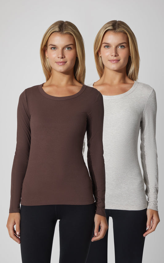 2 PK Heavenly Ribbed Scoop Neck Long Sleeve Top - Our Cafe Story