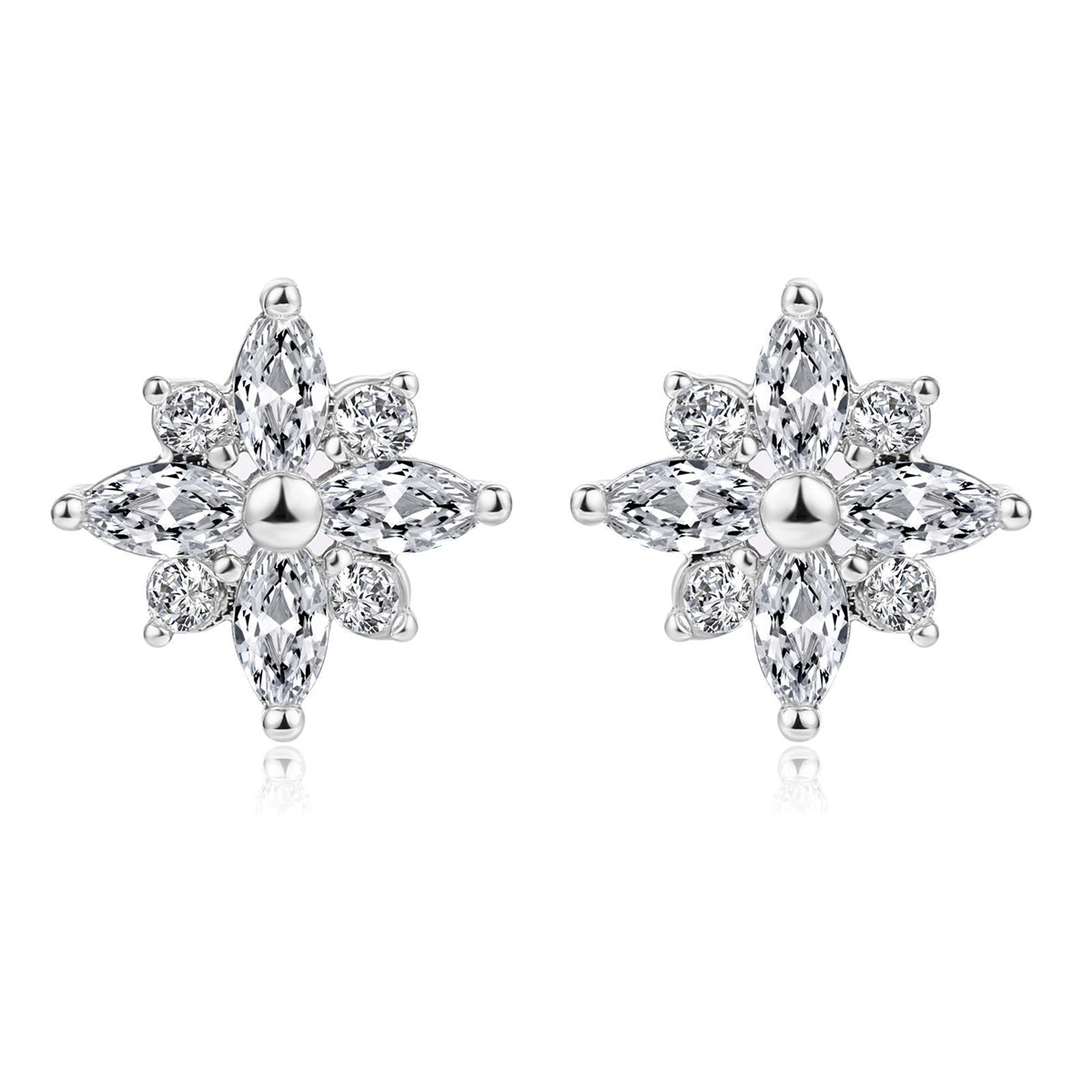 Clear Crystal & Cubic Zirconia Silvertone Snowflake Stud Earring