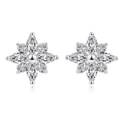 Clear Crystal & Cubic Zirconia Silvertone Snowflake Stud Earring