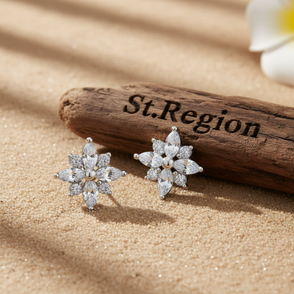 Clear Crystal & Cubic Zirconia Silvertone Snowflake Stud Earring