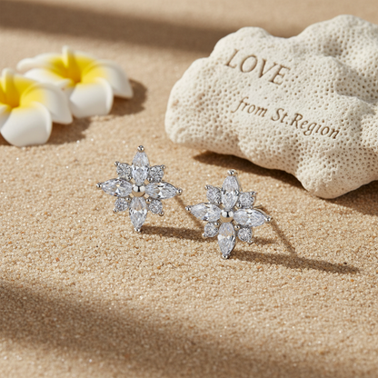 Clear Crystal & Cubic Zirconia Silvertone Snowflake Stud Earring