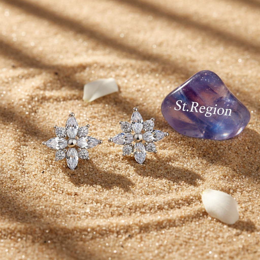 Clear Crystal & Cubic Zirconia Silvertone Snowflake Stud Earring