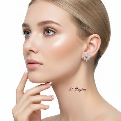 Clear Crystal & Cubic Zirconia Silvertone Snowflake Stud Earring