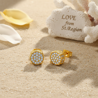 Clear Cubic Zirconia & Goldtone Round Pavé Stud Earrings