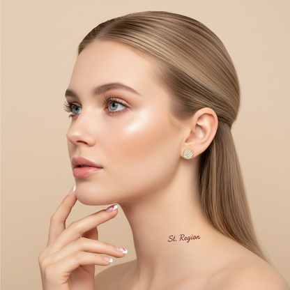 Clear Cubic Zirconia & Goldtone Round Pavé Stud Earrings