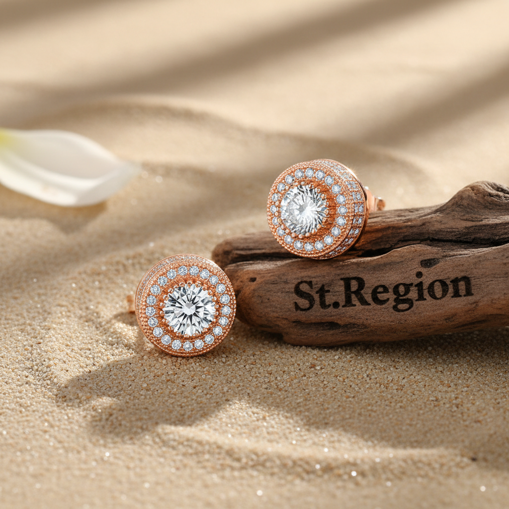 Clear Cubic Zirconia & Rose Goldtone Round Stud Earrings