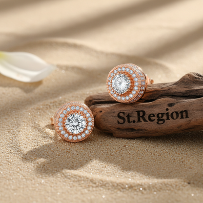 Clear Cubic Zirconia & Rose Goldtone Round Stud Earrings