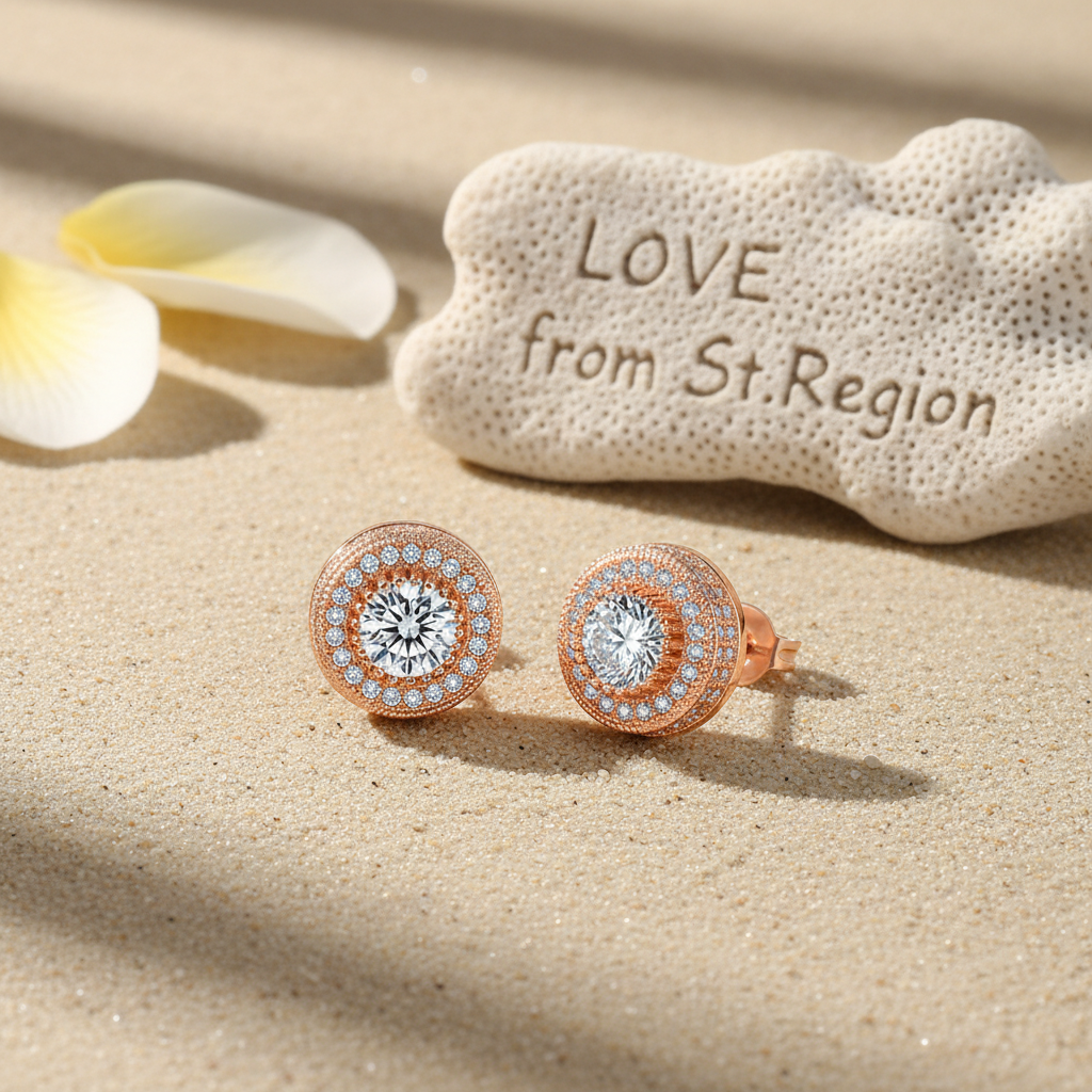 Clear Cubic Zirconia & Rose Goldtone Round Stud Earrings