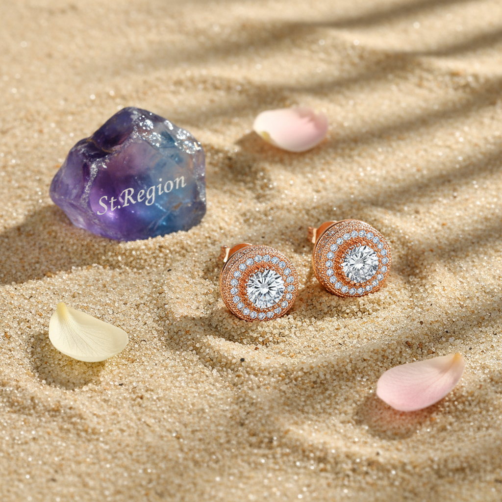 Clear Cubic Zirconia & Rose Goldtone Round Stud Earrings