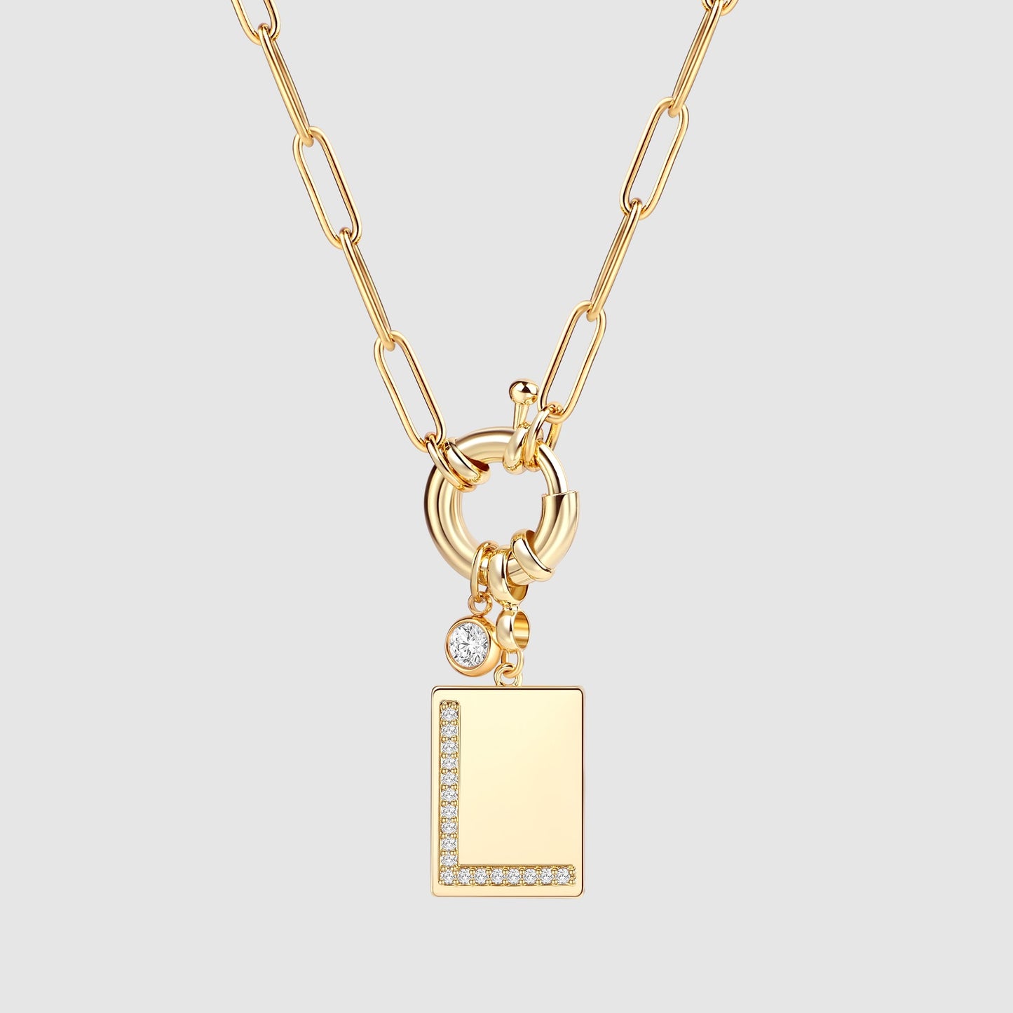 Mint & Lily Pave Initial Pendant Necklace with Paperclip Chain