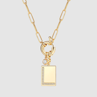 Mint & Lily Pave Initial Pendant Necklace with Paperclip Chain