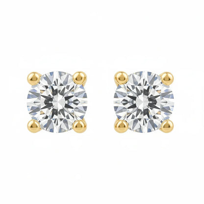 IGI Certified Round Lab Grown Diamond Solitaire Stud Earrings Yellow Gold