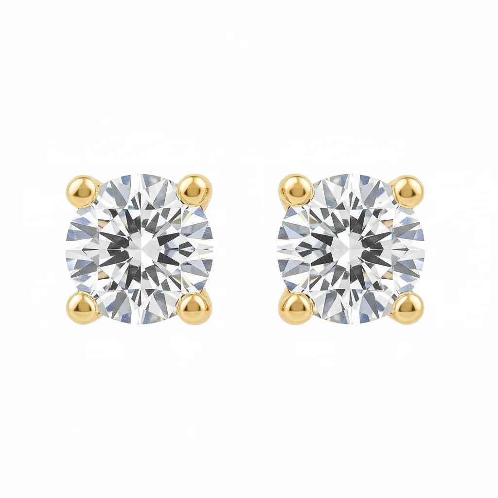 IGI Certified Round Lab Grown Diamond Solitaire Stud Earrings Yellow Gold