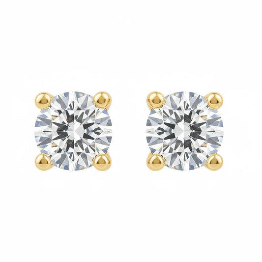 IGI Certified Round Lab Grown Diamond Solitaire Stud Earrings Yellow Gold