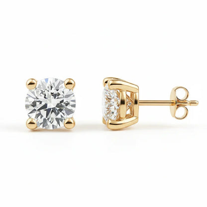 IGI Certified Round Lab Grown Diamond Solitaire Stud Earrings Yellow Gold