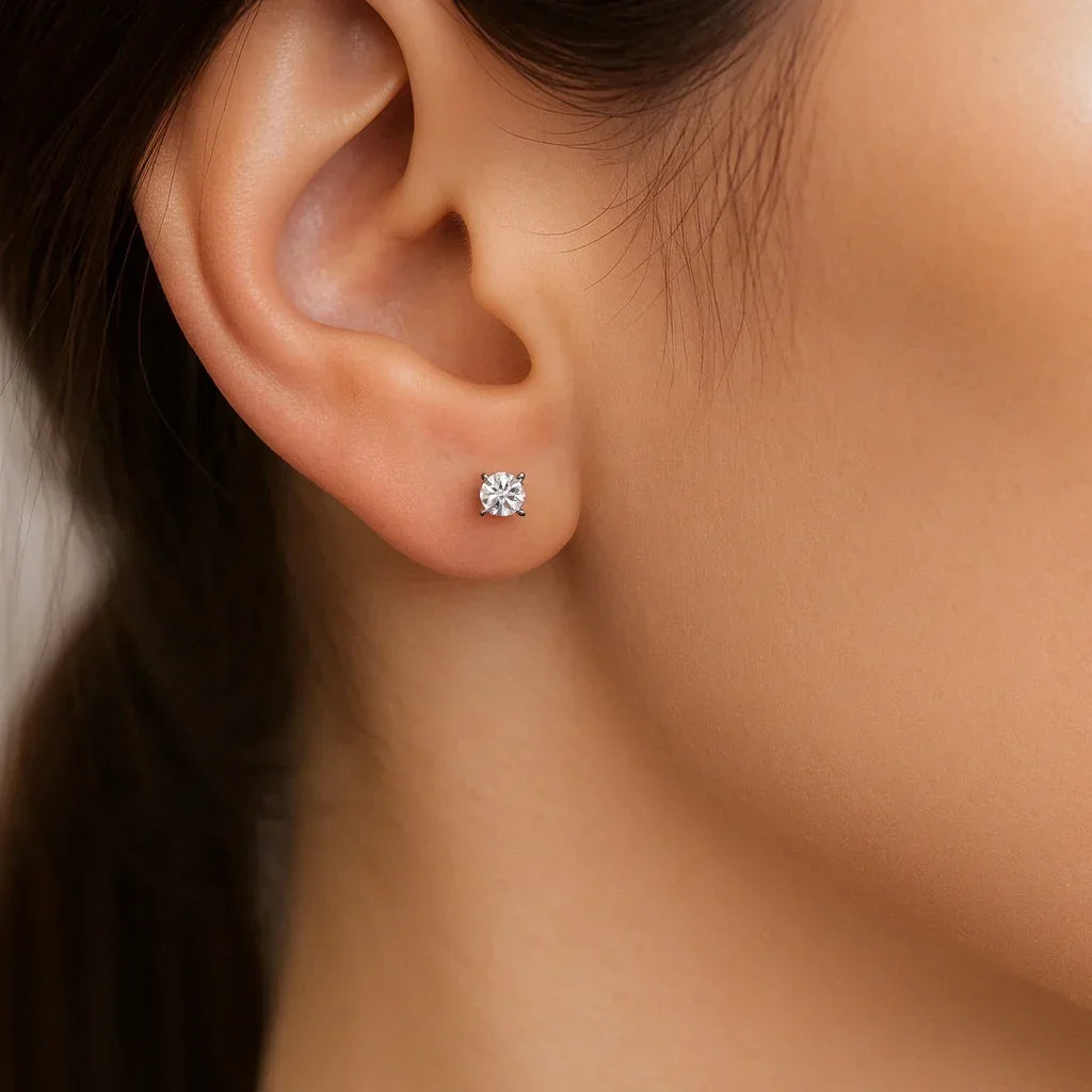 IGI Certified Round Lab Grown Diamond Solitaire Stud Earrings White Gold